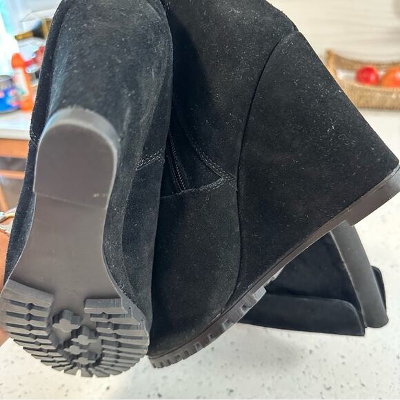 Steve Madden Willful Black Suede Wedge Knee-High Over the Knee Tall Boots 11M - Picture 13 of 13